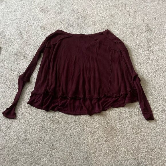 We the free oversized waffle knit sweater medium maroon - Picture 5 of 5